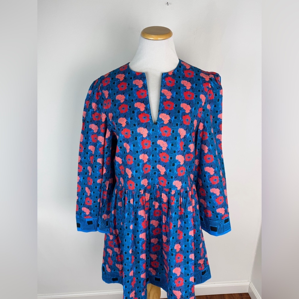 Tuckernuck Floral Izzie Blue and Pink Dress 100% Cotton Size L - Picture 6 of 9